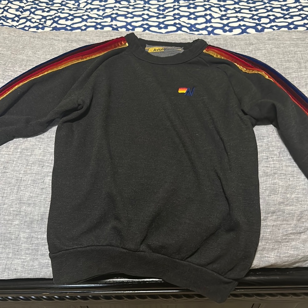Aviator Nation Classic Velvet Crew Sweatshirt in Black